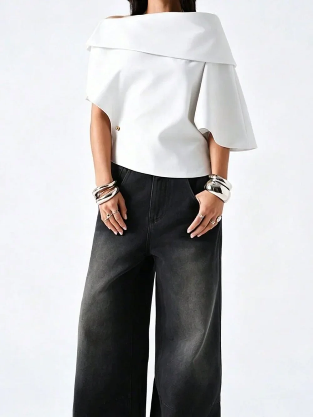 White Elegant Women's Off-Shoulder Lightweight Jacket